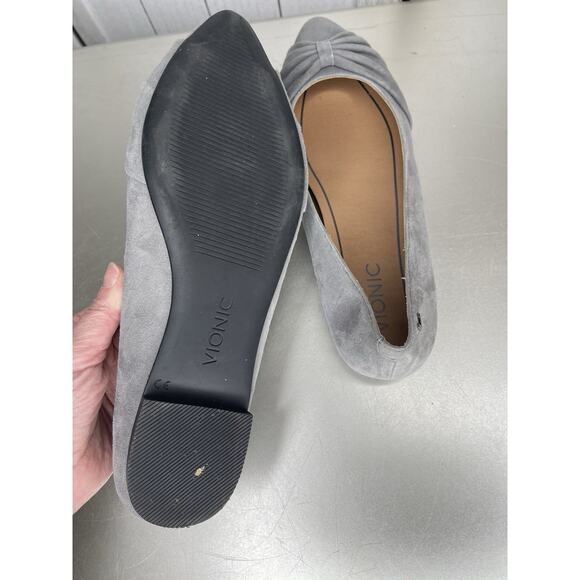 Vionic Gramecy Charcoal Suede Pointed Comfort Ballet Flats Bow Size 7.5 - Picture 6 of 8